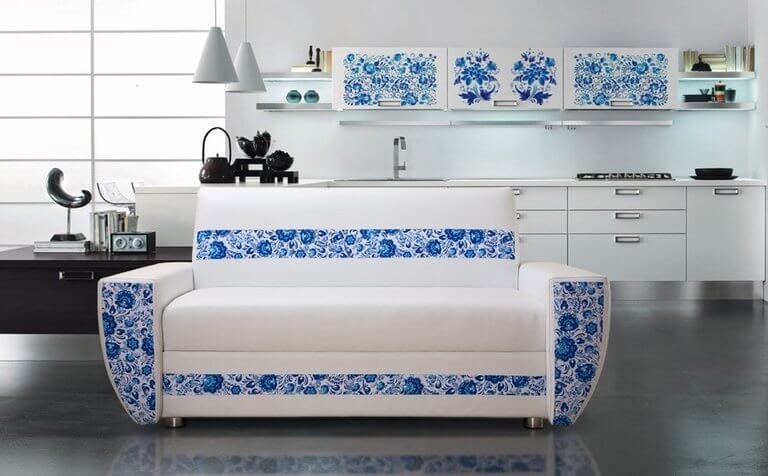 Дизайн кухни в стиле гжель в квартире и частном доме (114 фото интерьеров)