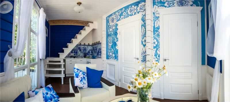 Дизайн кухни в стиле гжель в квартире и частном доме (114 фото интерьеров)