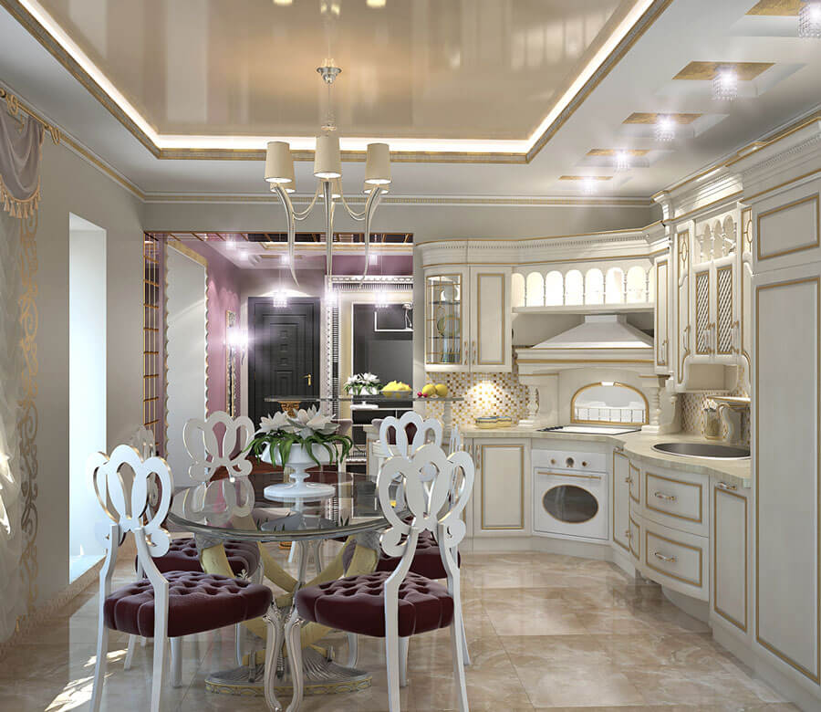 Глянцевая кухня в жемчужных цветах: ясень, олива, лен, лаванда