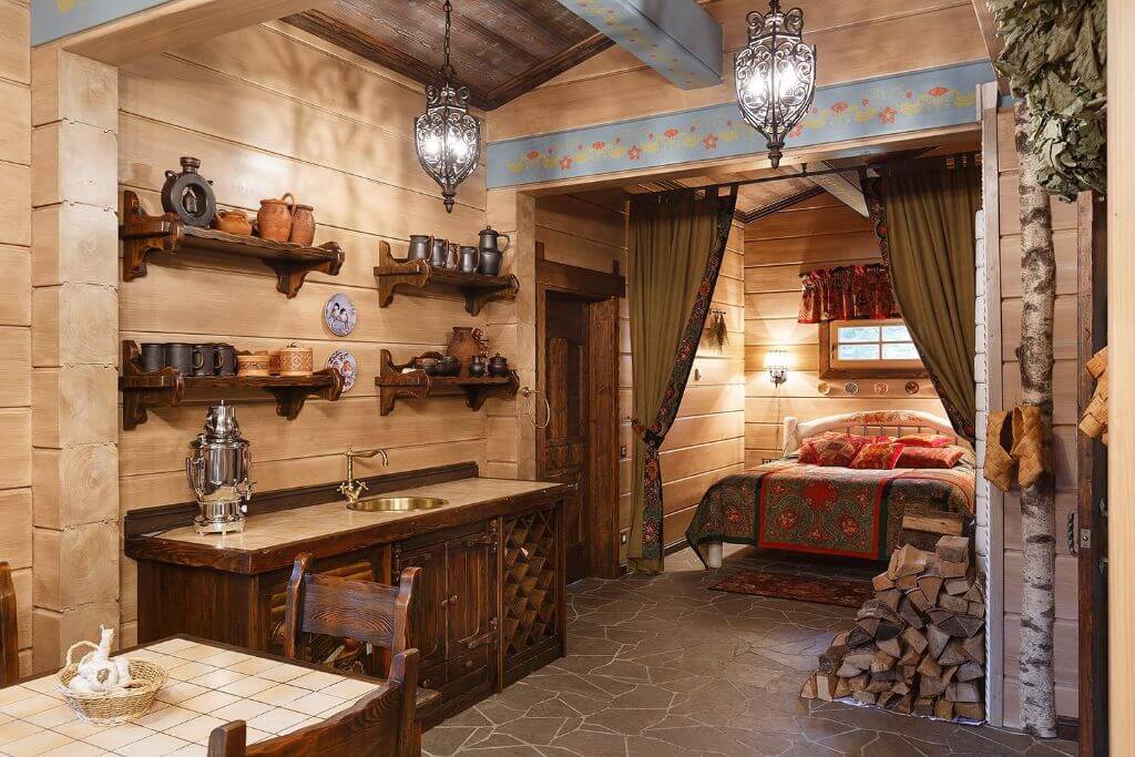 Кухня в стиле шале в загородном доме и квартире