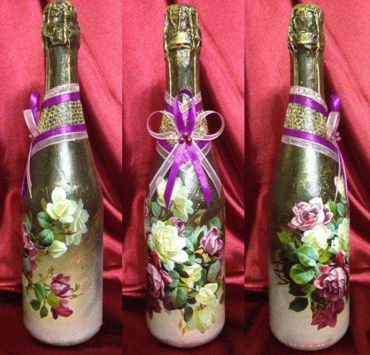 Декор бутылки шампанского на 8 марта — 9 оригинальных способов украшения
