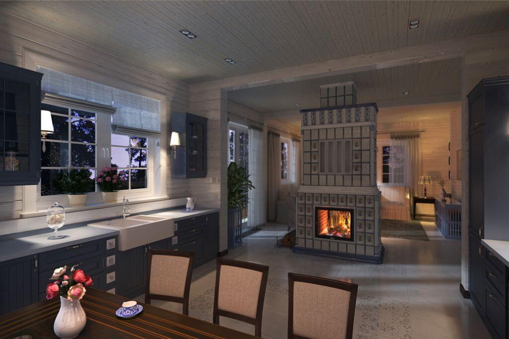 Кухня в стиле шале в загородном доме и квартире