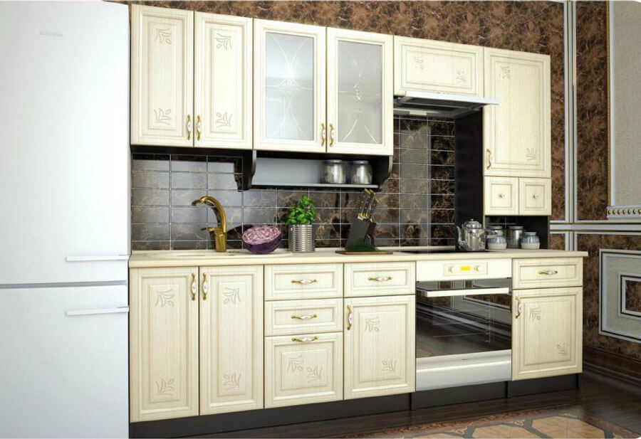 Глянцевая кухня в жемчужных цветах: ясень, олива, лен, лаванда