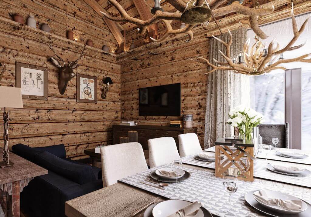 Кухня в стиле шале в загородном доме и квартире