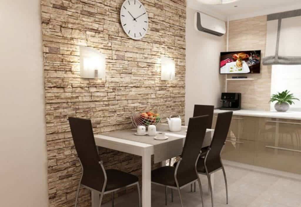 Отделка кухни декоративным камнем (искусственным и натуральным): дизайн интерьера, варианты и сочетания, фото