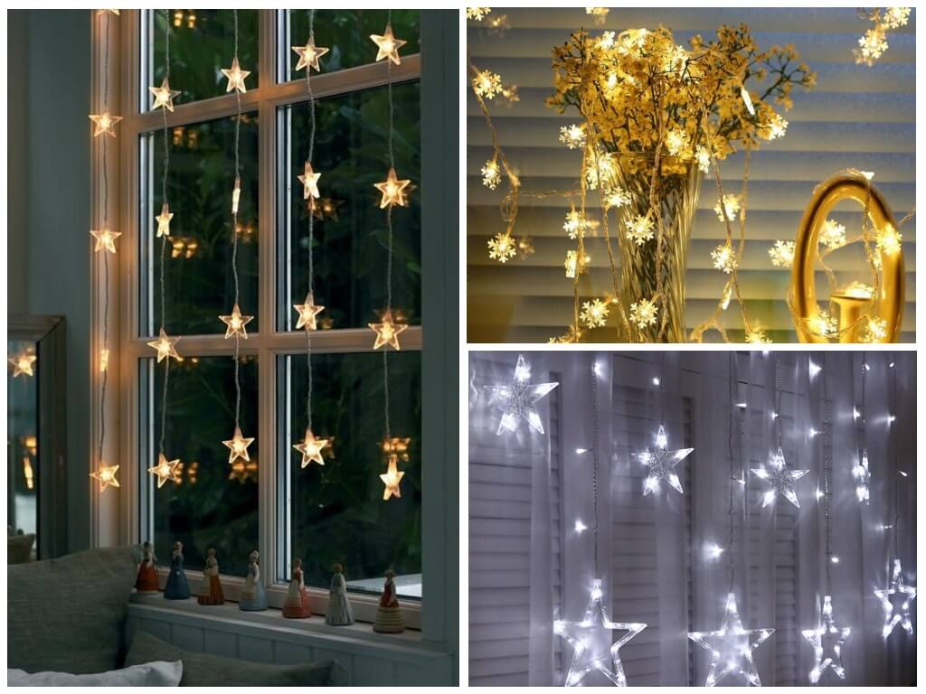 гирлянда-звезды на окне