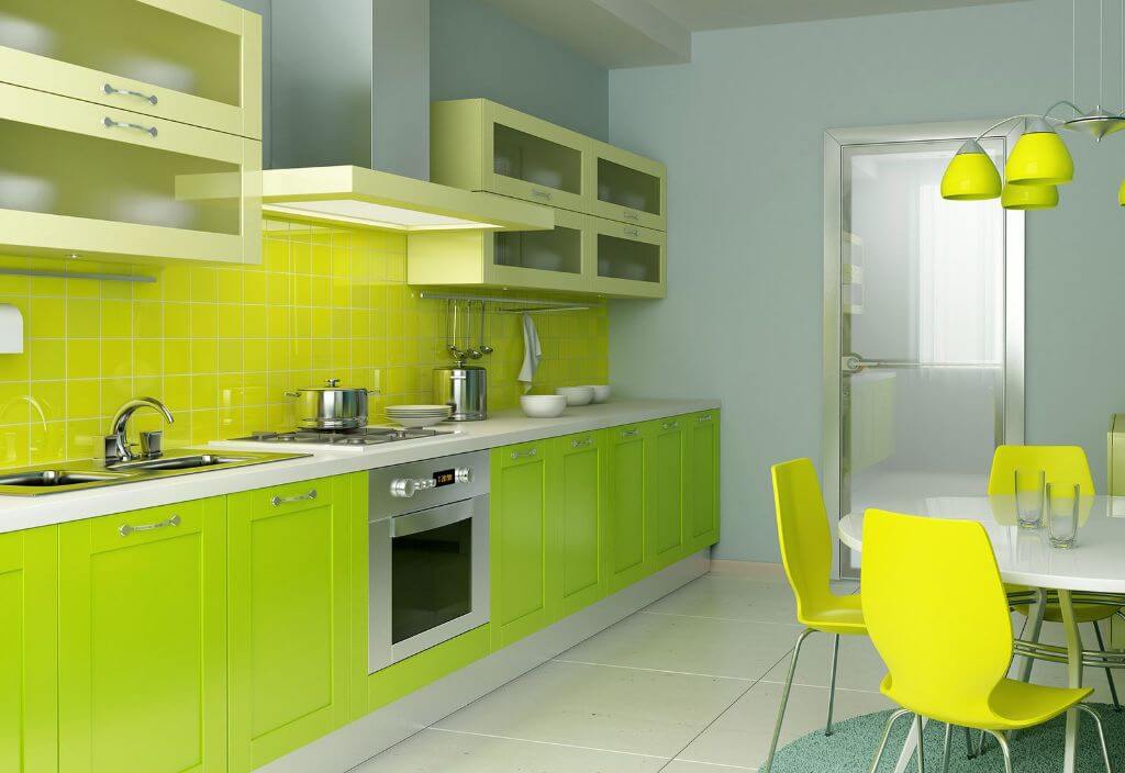 Стильно и смело: дизайн интерьера салатовой кухни (95 фото)