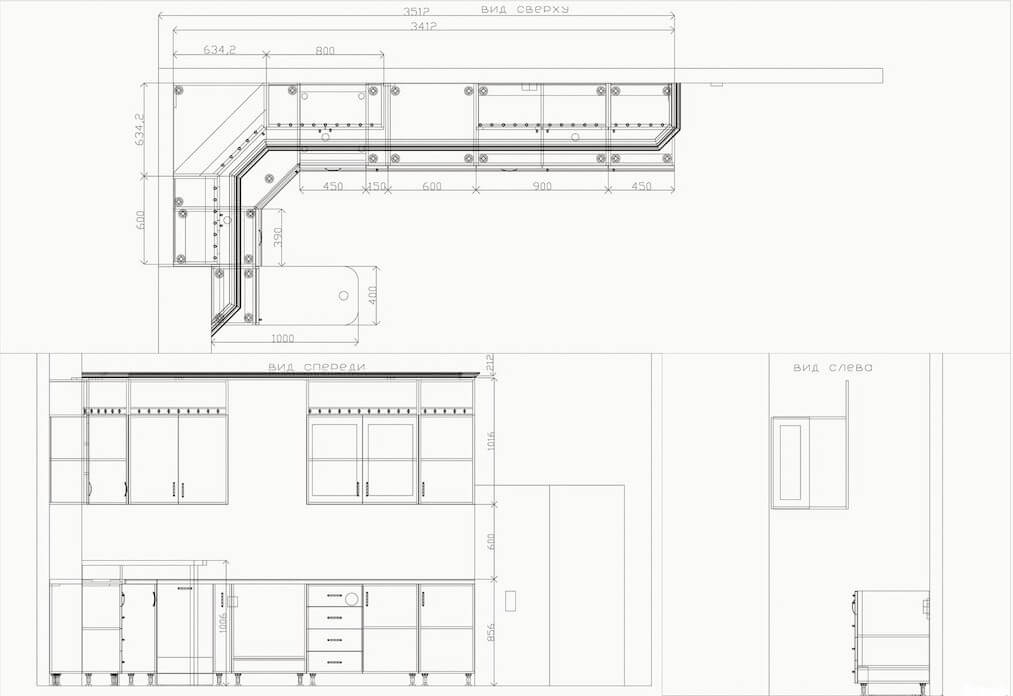 Как сделать чертеж угловой кухни с размерами своими руками