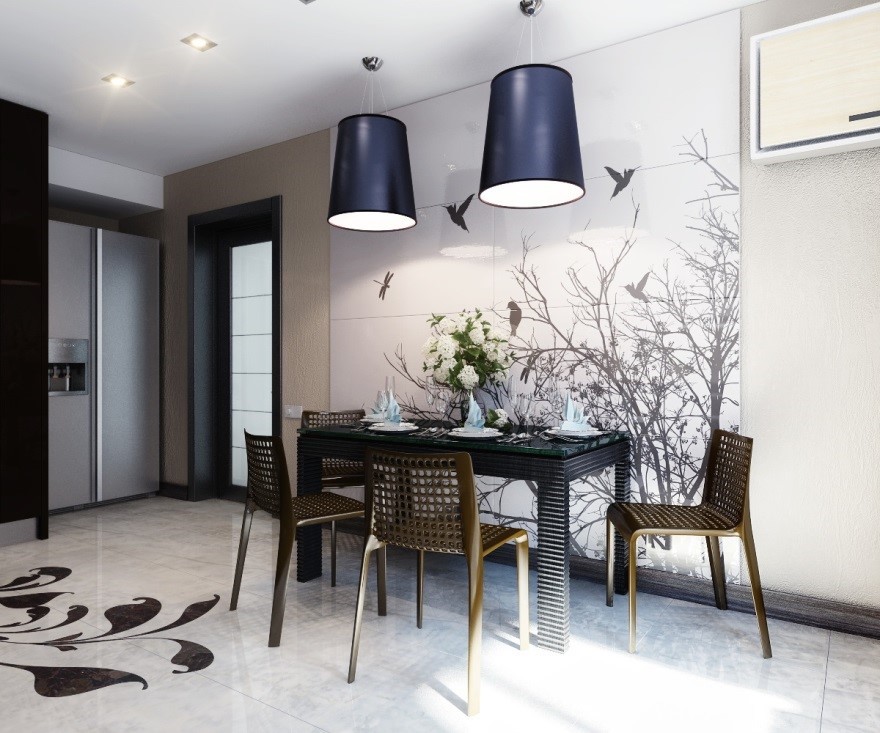 Оформление стены на кухне возле стола: способы и фото удачных идей