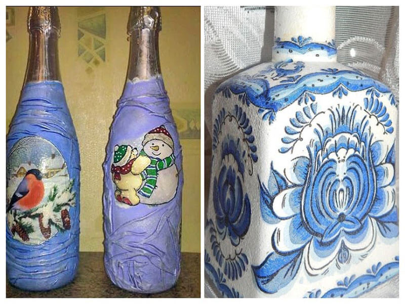 Делаем декупаж бутылок туалетной бумагой: примеры удивительных композиций с мастер-классами